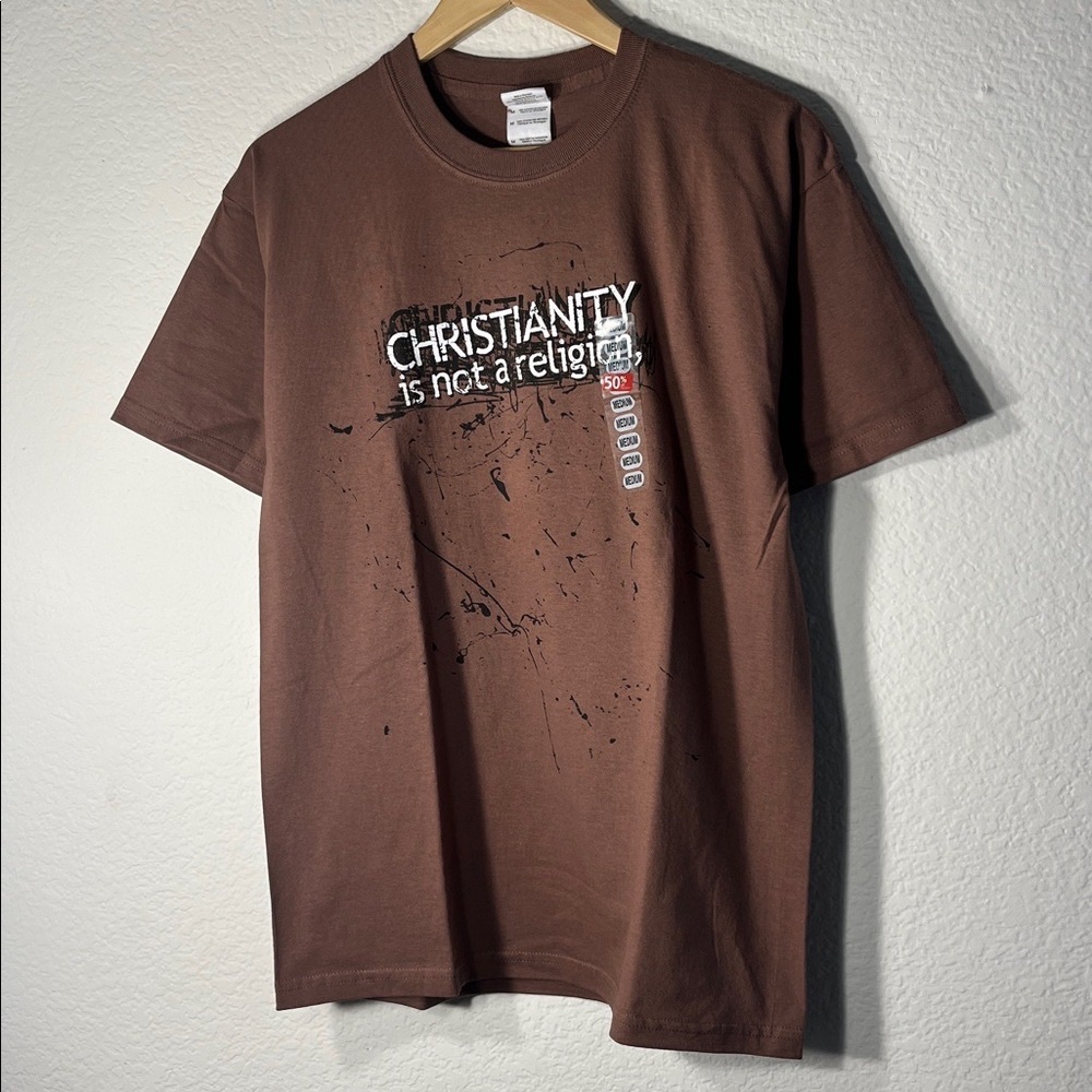 Men's Brown Graphic Tee - 'Christianity is Not a Religion'